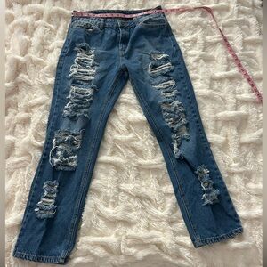 Fashion Nova Distressed Straight Leg Jeans in Blue